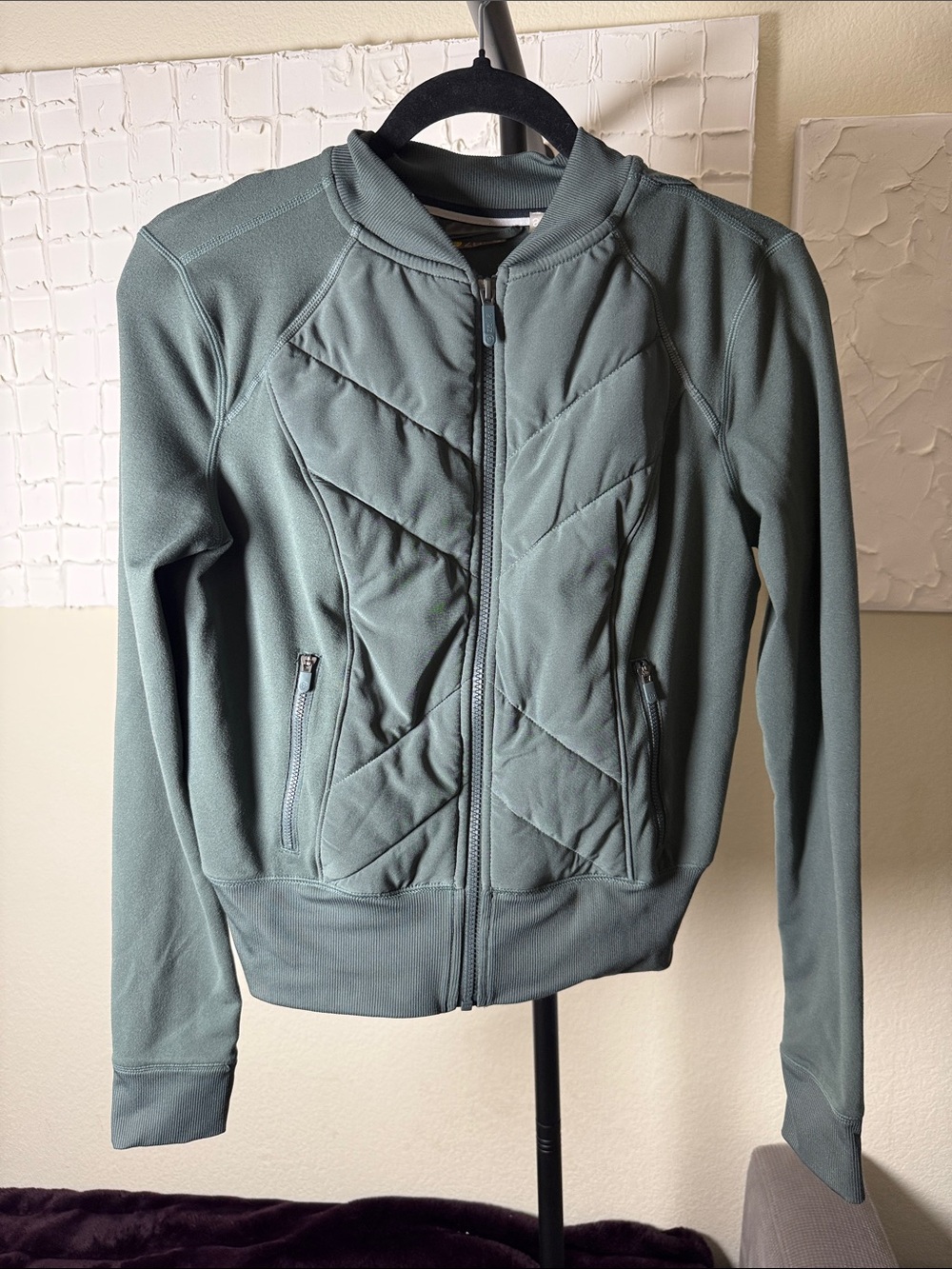 Zella Quilted Performance Zip Jacket Sage Green Size Small